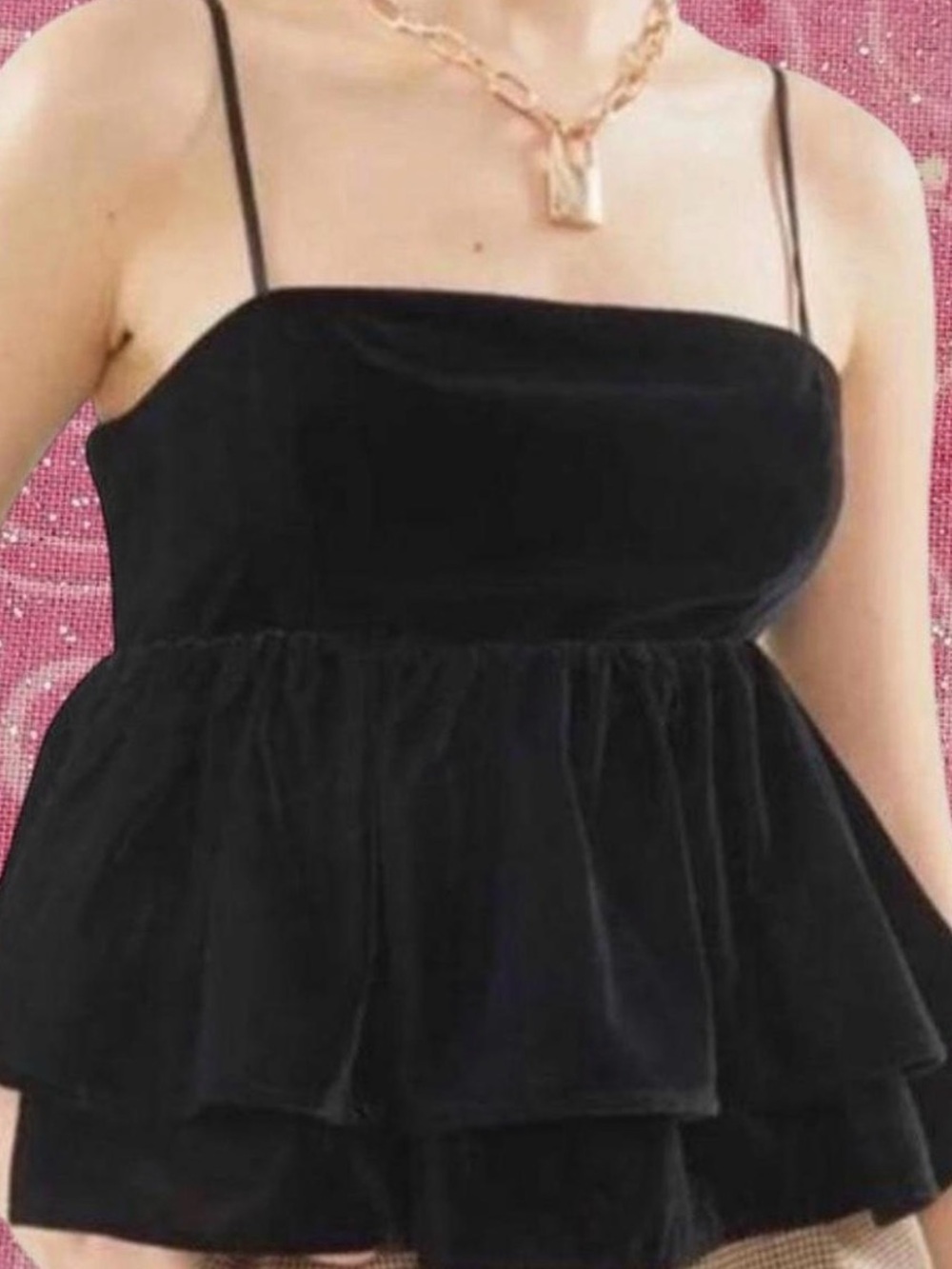 Urban Outfitters Black Velvet Tiered Peplum Cami Top